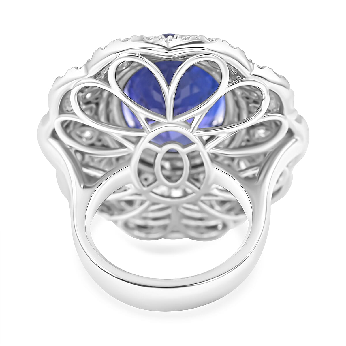 Certified and Appraised RHAPSODY AAAA 20.1 Ct Tanzanite, Diamond E-F VS Halo Ring in 950 Platinum 7769316 4
