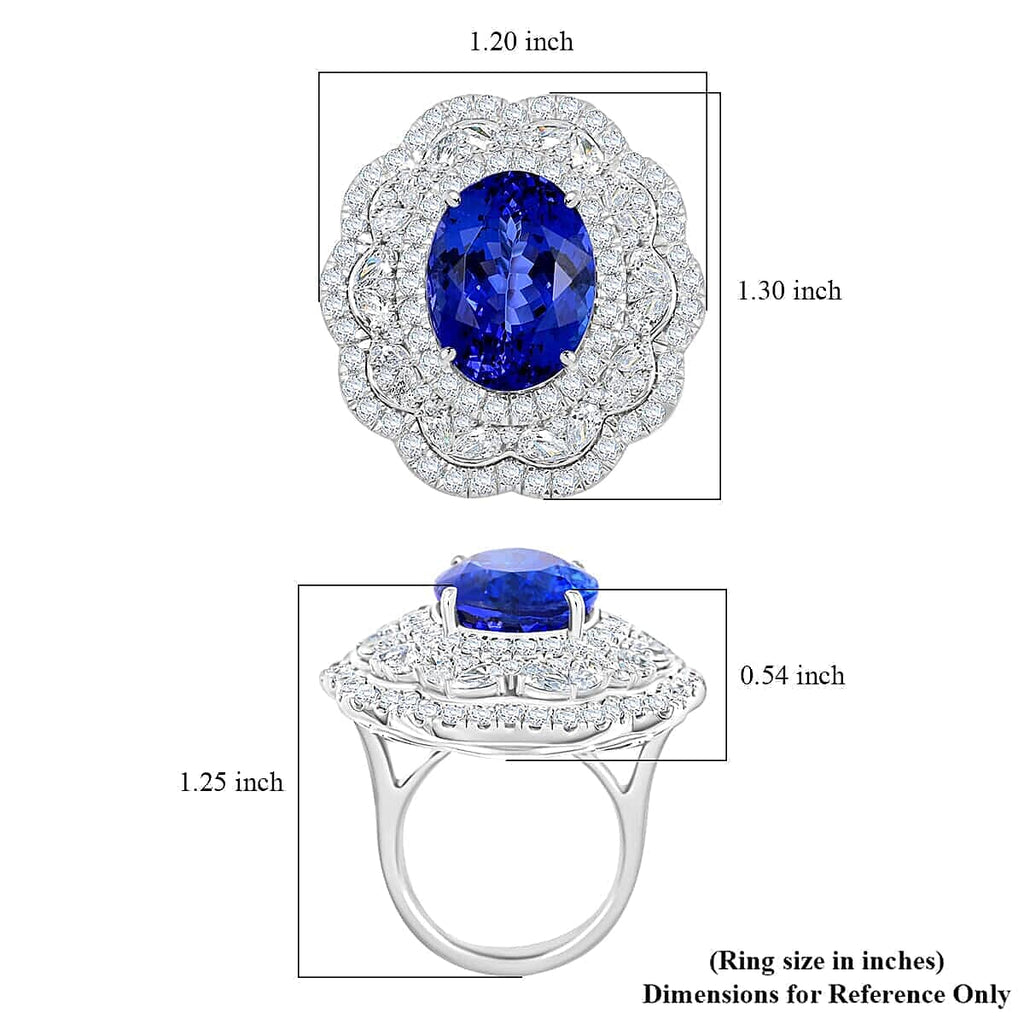 Certified and Appraised RHAPSODY 950 Platinum AAAA Tanzanite, Diamond E-F VS Halo Ring, 20.10 Ct