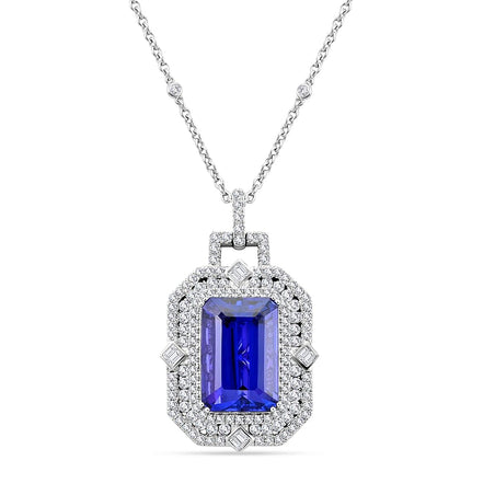 Chairman's Vault Collection Certified &amp; Appraised RHAPSODY AAAA Tanzanite, Natural Diamond Halo Pendant in 950 Platinum with 18-inch Chain 19.05 Ct. 7768345 1