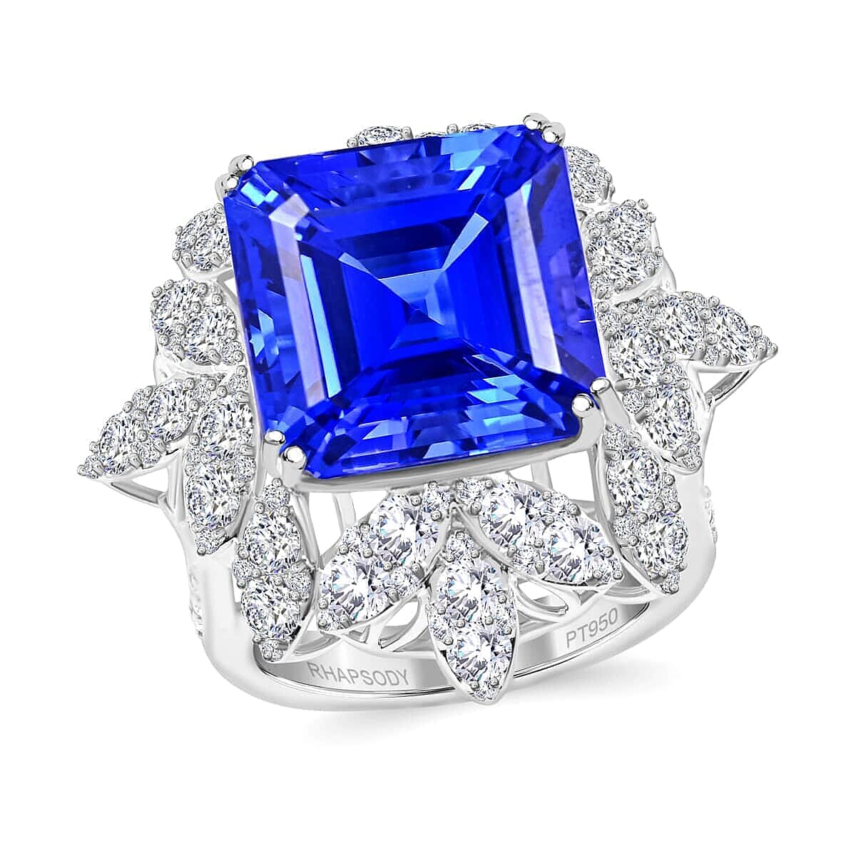 Chairman's Vault Collection 17.7 Ct. AAAA Tanzanite, Natural Diamond Cluster Ring in 950 Platinum 7769231 0