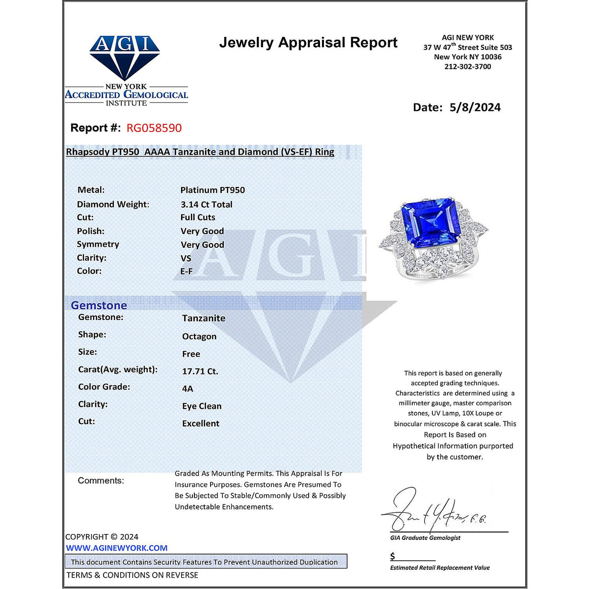 Chairman's Vault Collection 17.7 Ct. AAAA Tanzanite, Natural Diamond Cluster Ring in 950 Platinum 7769231 7