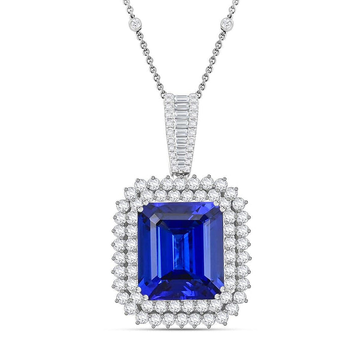 Chairman Vault Collection Certified &amp; Appraised RHAPSODY AAAA Tanzanite, Diamond Double Halo Pendant Necklace in 950 Platinum 18 Inches 21.55 Ct. 7768346 1