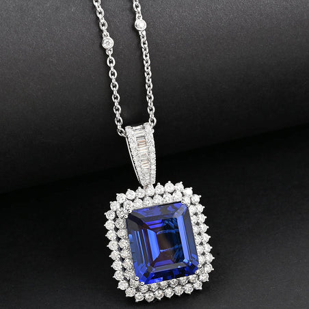 Chairman Vault Collection Certified &amp; Appraised RHAPSODY AAAA Tanzanite, Diamond Double Halo Pendant Necklace in 950 Platinum 18 Inches 21.55 Ct. 7768346 2