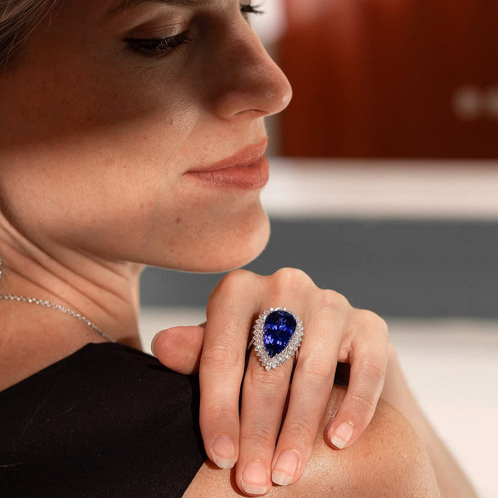 Chairman's Vault Collection- RHAPSODY 950 Platinum AAAA Tanzanite &amp; AGI Certified Diamond (VS/E-F) Pear Cut Ring 7769261 2