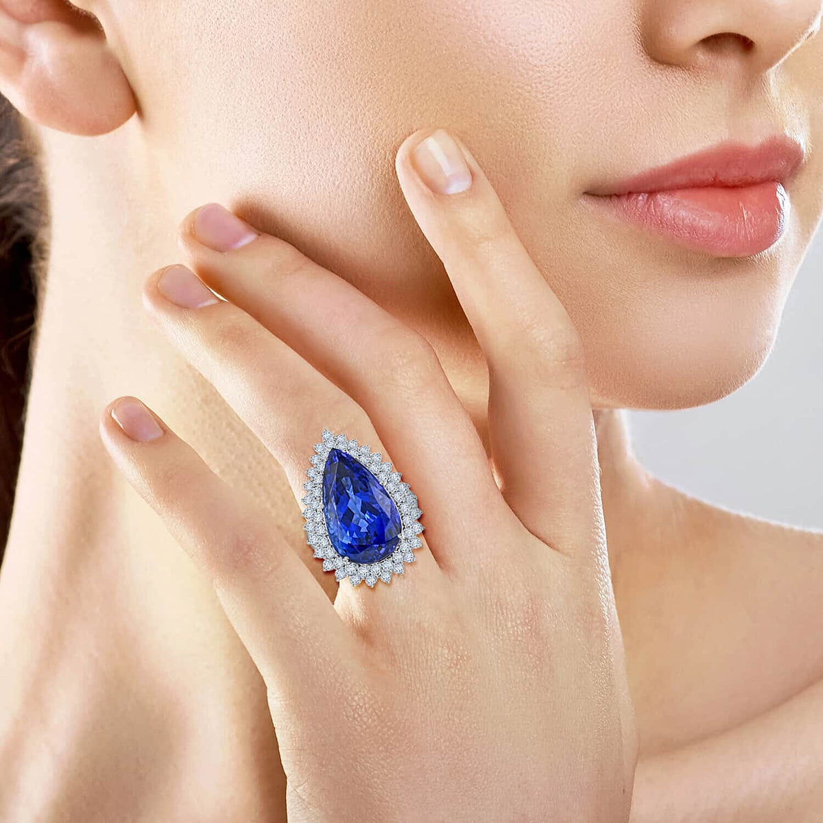 Chairman's Vault Collection- RHAPSODY 950 Platinum AAAA Tanzanite &amp; AGI Certified Diamond (VS/E-F) Pear Cut Ring 7769261 2