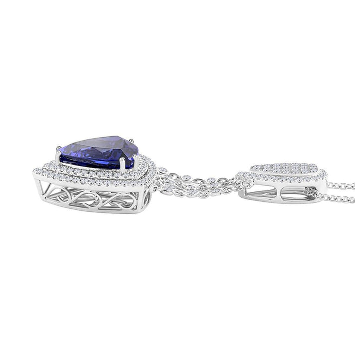 Chairman's Vault Collection Certified and Appraised RHAPSODY AAAA Tanzanite, Natural Diamond Double Halo Pendant in 950 Platinum with 18-inch Chain 22.15 Ct. 7779279 2