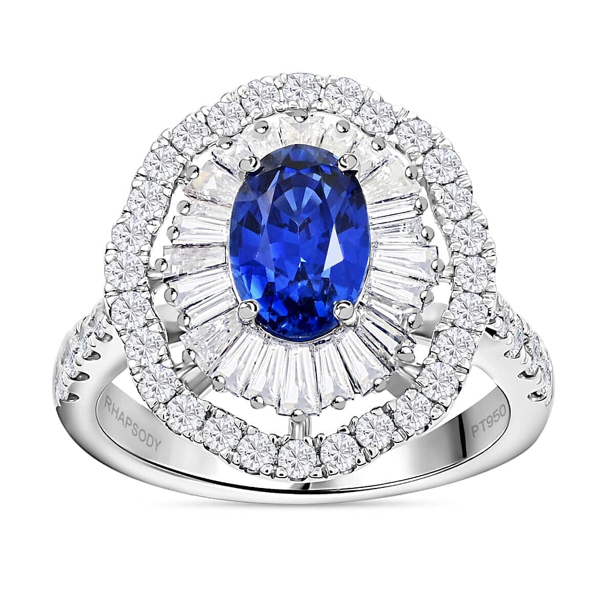 Chairman's Vault Collection Certified &amp; Appraised RHAPSODY AAAA Blue Ceylon Sapphire, Natural Diamond Floral Halo Ring in 950 Platinum 3.75 Ct. 7769699 0