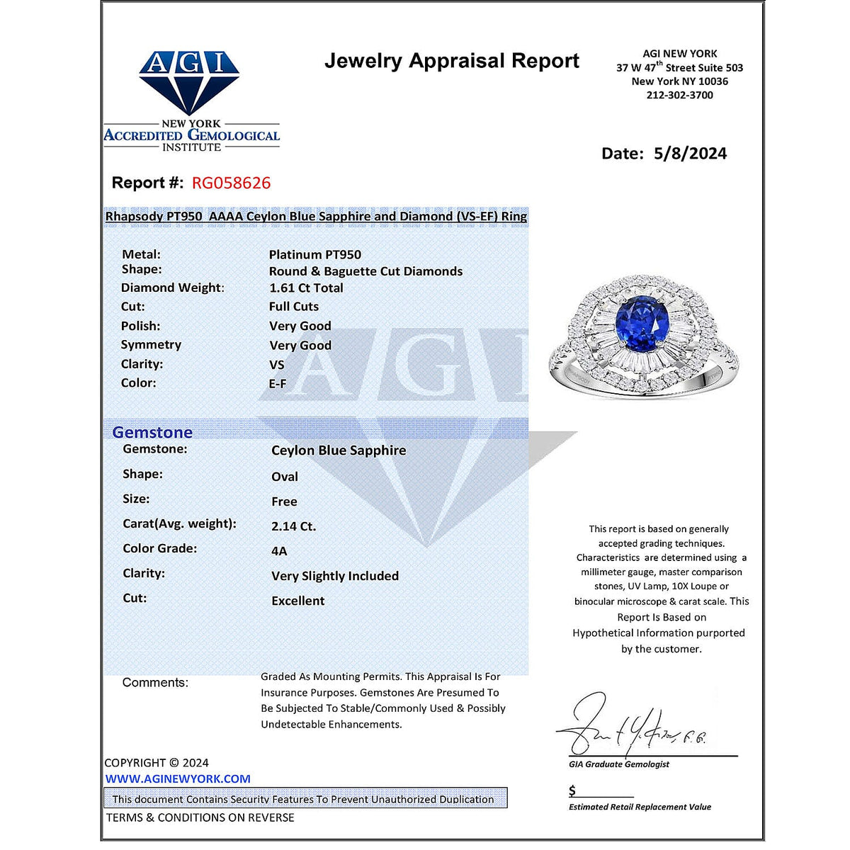 Chairman's Vault Collection Certified &amp; Appraised RHAPSODY AAAA Blue Ceylon Sapphire, Natural Diamond Floral Halo Ring in 950 Platinum 3.75 Ct. 7769699 8