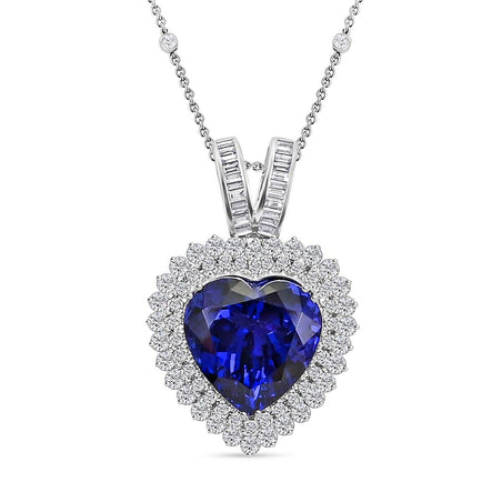 Chairman's Vault Collection Certified &amp; Appraised RHAPSODY AAAA Tanzanite, Natural Diamond Heart Pendant in 950 Platinum with 18-inch Chain, 23.45 Ct. 7768371 1