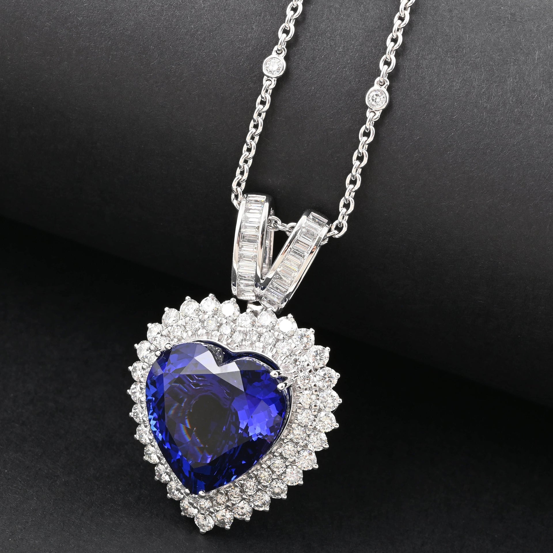 Chairman's Vault Collection Certified &amp; Appraised RHAPSODY AAAA Tanzanite, Natural Diamond Heart Pendant in 950 Platinum with 18-inch Chain, 23.45 Ct. 7768371 3