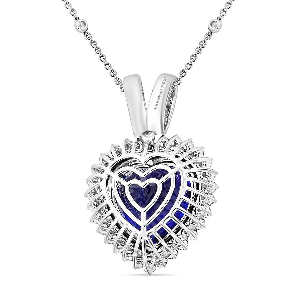 Chairman's Vault Collection Certified &amp; Appraised RHAPSODY AAAA Tanzanite, Natural Diamond Heart Pendant in 950 Platinum with 18-inch Chain, 23.45 Ct. 7768371 6