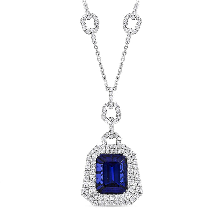 Chairman Vault Collection Certified &amp; Appraised RHAPSODY AAAA Tanzanite, Diamond Halo Pendant Necklace in 950 Platinum 18 Inches 26.07 Ct. 7768354 1