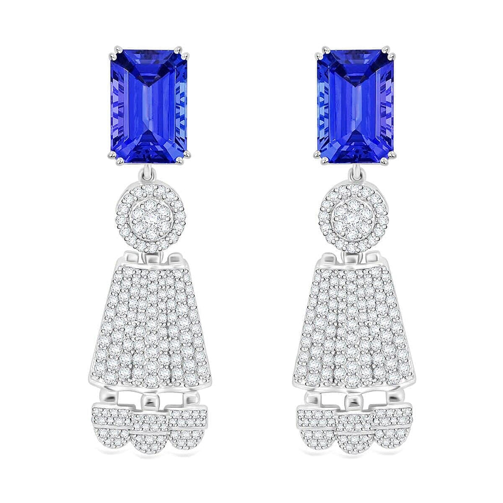 Certified and Appraised RHAPSODY 950 Platinum AAAA Tanzanite, Diamond Dangle Earrings 25.47 ct.