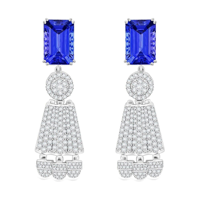 Certified and Appraised RHAPSODY 950 Platinum AAAA Tanzanite, Diamond Dangle Earrings 25.47 ct.
