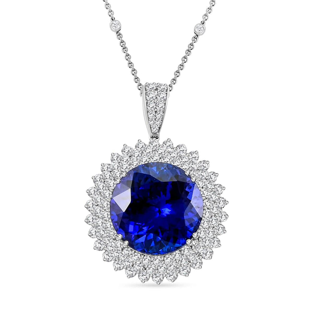 RHAPSODY 950 Platinum AGI Certified AAAA Tanzanite & VS-EF Diamond Halo Pendent wiith Chain (Size- 18) 24.70 Ct