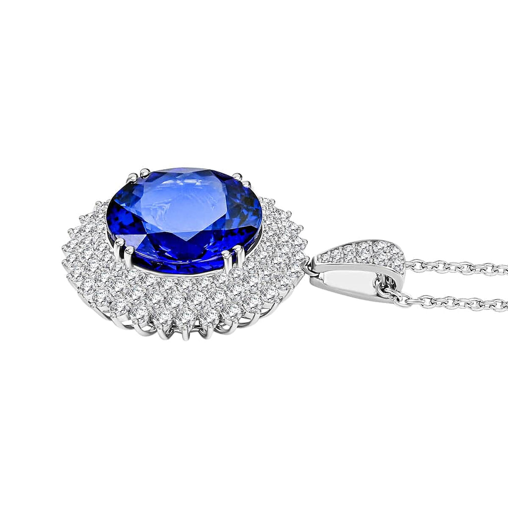 RHAPSODY 950 Platinum AGI Certified AAAA Tanzanite & VS-EF Diamond Halo Pendent wiith Chain (Size- 18) 24.70 Ct