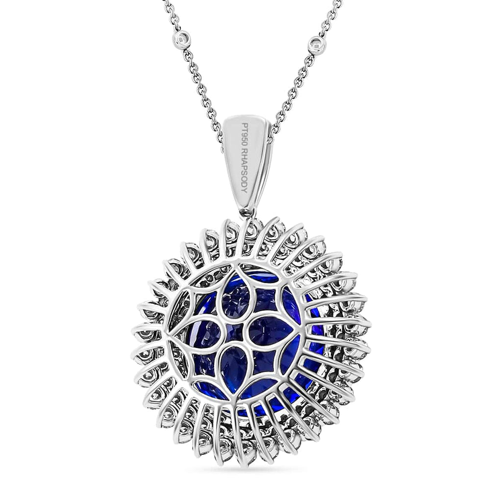 RHAPSODY 950 Platinum AGI Certified AAAA Tanzanite & VS-EF Diamond Halo Pendent wiith Chain (Size- 18) 24.70 Ct