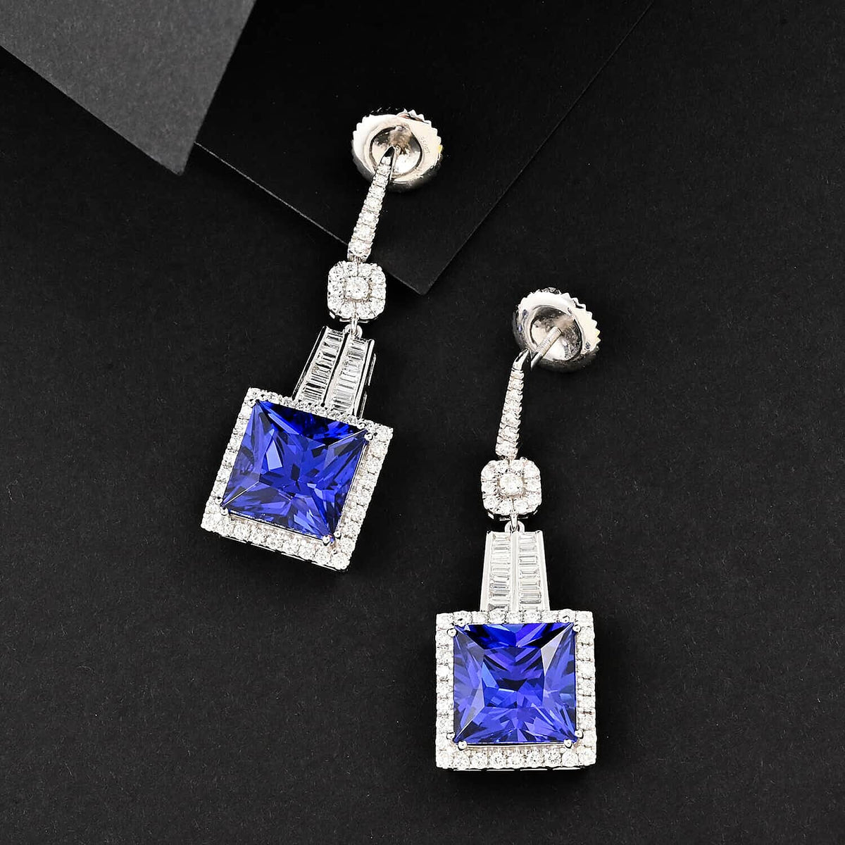 Chairman's Vault Collection Certified &amp; Appraised RHAPSODY 21.57 Ct. AAAA Tanzanite, 2.47 Ct. Natural Diamond Halo Earrings in 950 Platinum 7769112 1