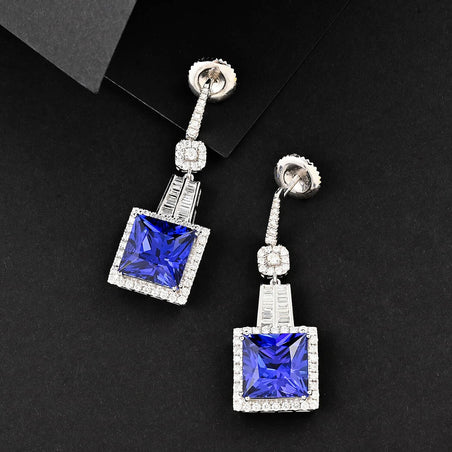 Chairman's Vault Collection Certified &amp; Appraised RHAPSODY AAAA Tanzanite, Natural Diamond Halo Earrings in 950 Platinum 24 Ct. 7769112 2