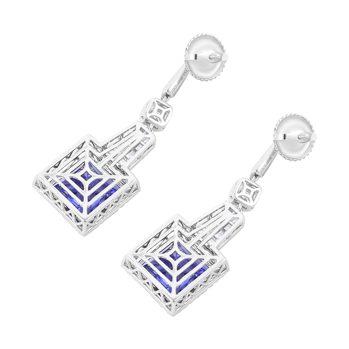 Chairman's Vault Collection Certified &amp; Appraised RHAPSODY 21.57 Ct. AAAA Tanzanite, 2.47 Ct. Natural Diamond Halo Earrings in 950 Platinum 7769112 2