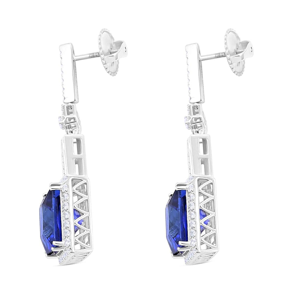 Certified and Appraised RHAPSODY 950 Platinum Princess Cut AAAA Tanzanite, Diamond Earrings 24.05 Ct