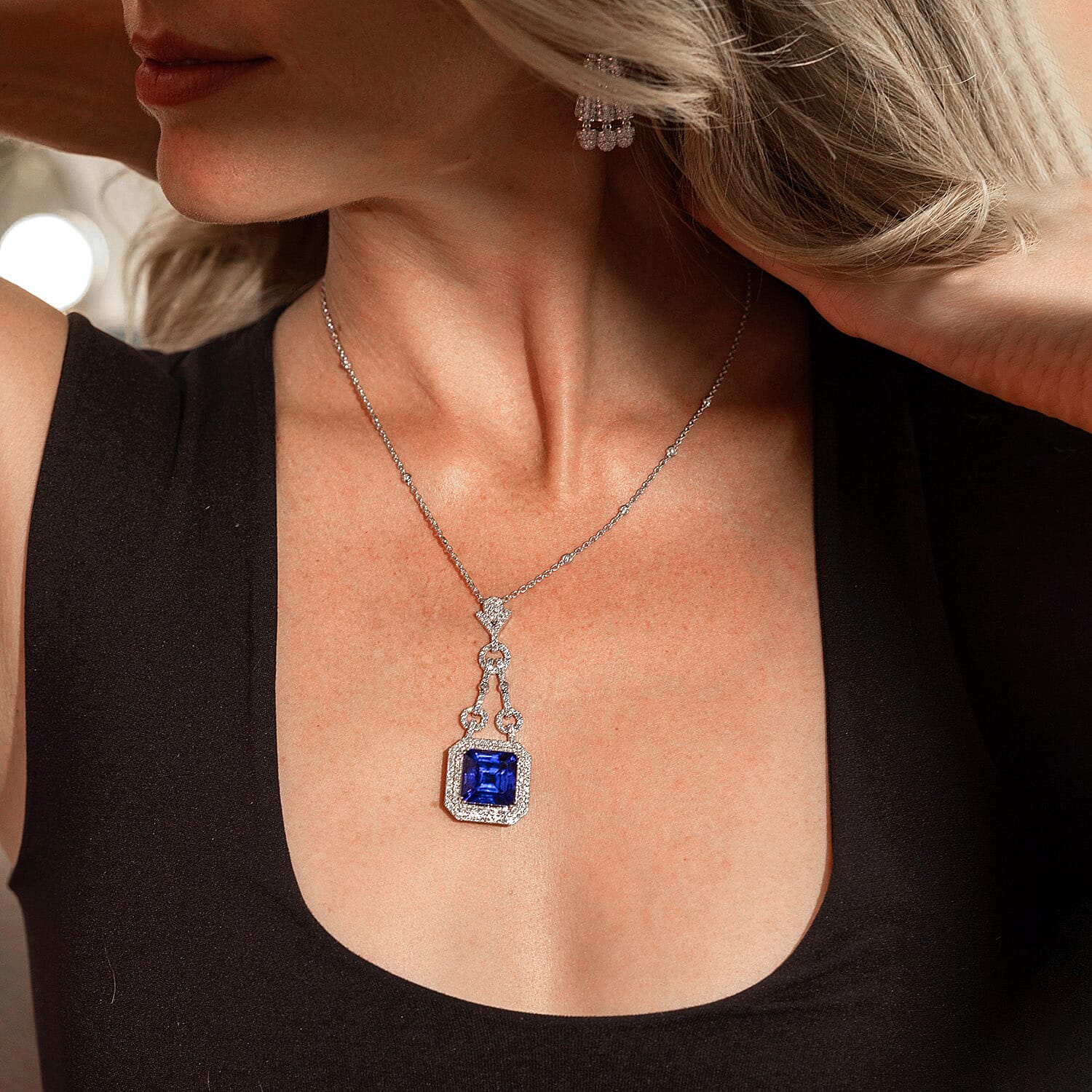 Chairman's Vault Collection Certified &amp; Appraised RHAPSODY AAAA Tanzanite, Natural Diamond Double Halo Pendant in 950 Platinum with 18-inch Chain 24.85 Ct. 7768824 1