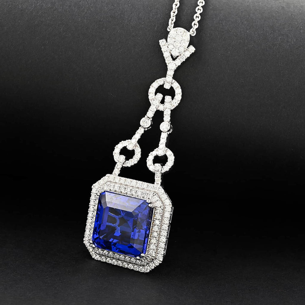 Certified and Appraised RHAPSODY 950 Platinum AAAA Tanzanite, Diamond Necklace 18 Inches 24.85 ct.