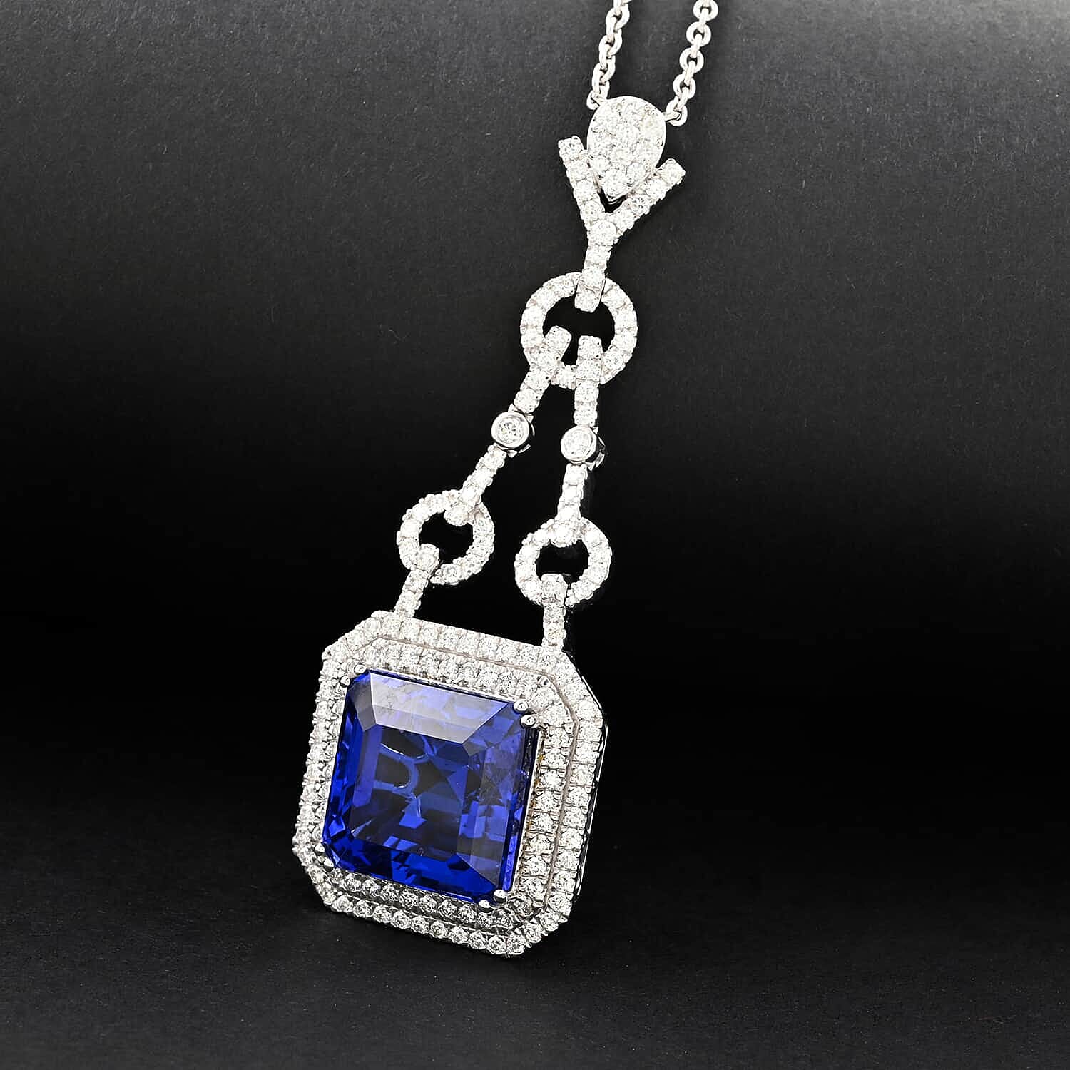 Chairman's Vault Collection Certified &amp; Appraised RHAPSODY AAAA Tanzanite, Natural Diamond Double Halo Pendant in 950 Platinum with 18-inch Chain 24.85 Ct. 7768824 2