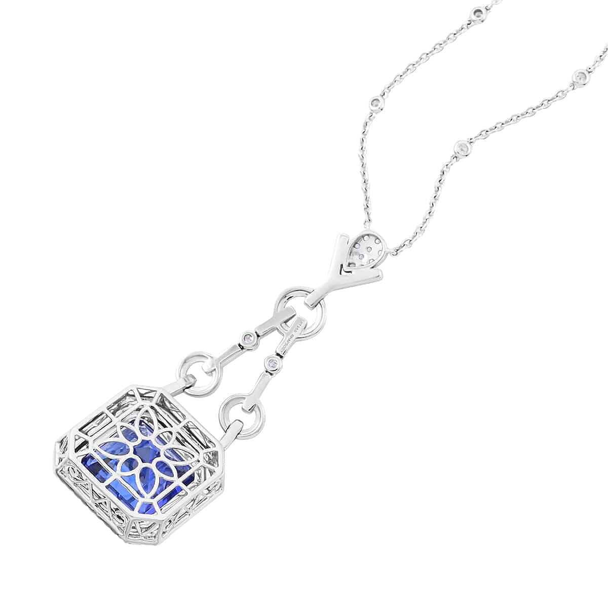 Chairman's Vault Collection Certified &amp; Appraised RHAPSODY AAAA Tanzanite, Natural Diamond Double Halo Pendant in 950 Platinum with 18-inch Chain 24.85 Ct. 7768824 4