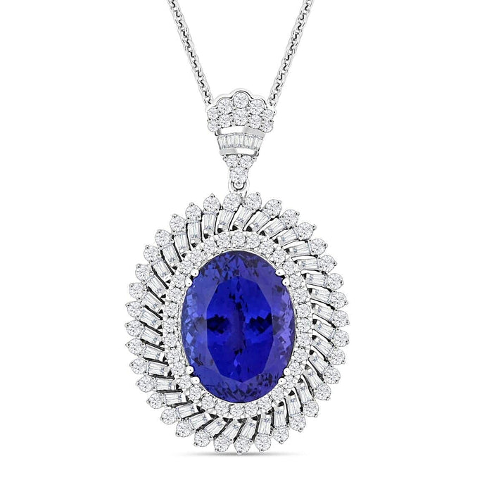 Chairman's Vault Collection Certified &amp; Appraised RHAPSODY AAAA Tanzanite, Natural Diamond Double Halo Pendant in 950 Platinum with 18-inch Chain 26.84 Ct. 7768366 1