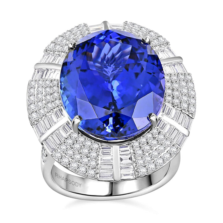 Chairman's Vault Collection Certified &amp; Appraised RHAPSODY AAAA Tanzanite, Natural Diamond Quadruple Halo Ring in 950 Platinum 27.15 Ct. 7769375 1