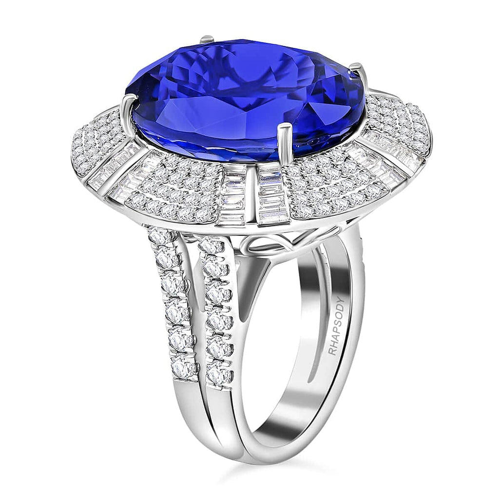 Certified and Appraised RHAPSODY 950 Platinum AAAA Tanzanite and E-F VS Diamond Ring 27.15 ct.