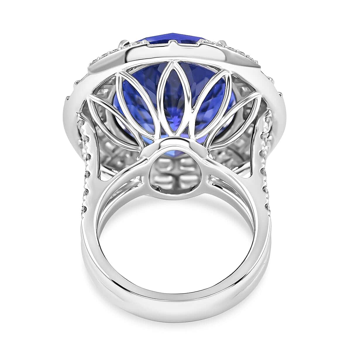 RHAPSODY Certified and Appraised 27.1 Ct. AAAA Tanzanite, Diamond VS E-F Halo Ring in 950 Platinum 7769375 4