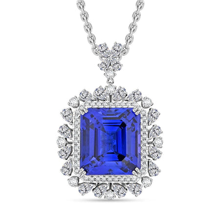 Chairman Vault Collection Certified &amp; Appraised RHAPSODY AAAA Tanzanite, Diamond Halo Pendant Necklace in 950 Platinum 18 Inches 27.4 Ct. 7768360 1