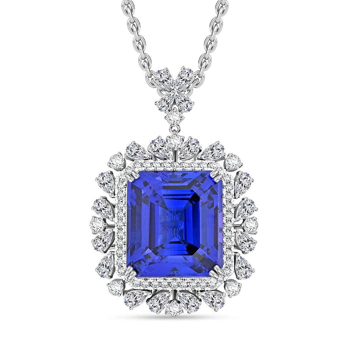 Chairman Vault Collection Certified &amp; Appraised RHAPSODY AAAA Tanzanite, Diamond Halo Pendant Necklace in 950 Platinum 18 Inches 27.4 Ct. 7768360 1