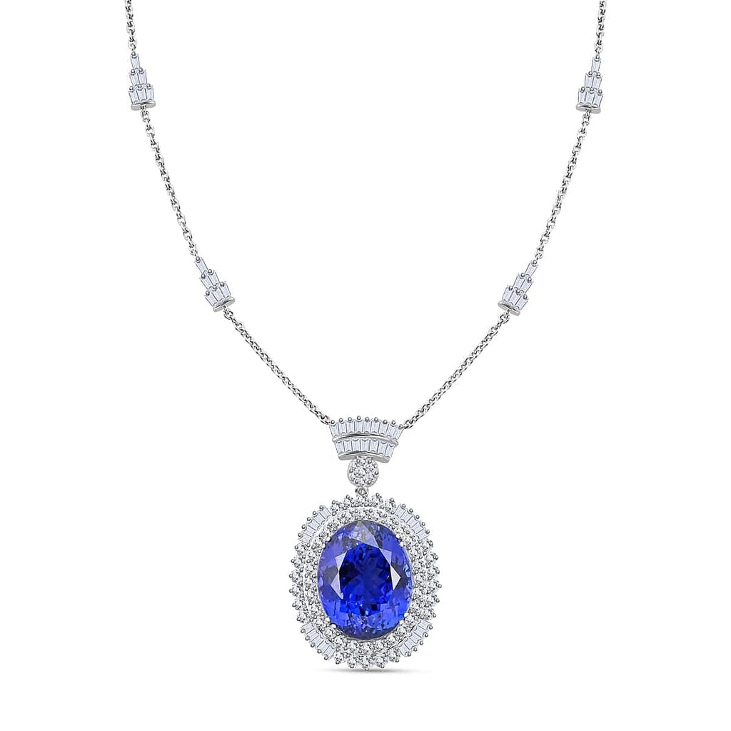 Certified and Appraised RHAPSODY 950 Platinum AAAA Tanzanite, Diamond Necklace 18 Inches 35.06 ct.