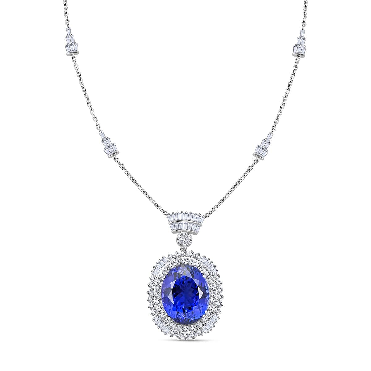 Chairman's Vault Collection Certified &amp; Appraised  RHAPSODY AAAA Tanzanite, Natural Diamond Double Halo Pendant in 950 Platinum with 18-inch Chain 35 Ct. 7768364 0
