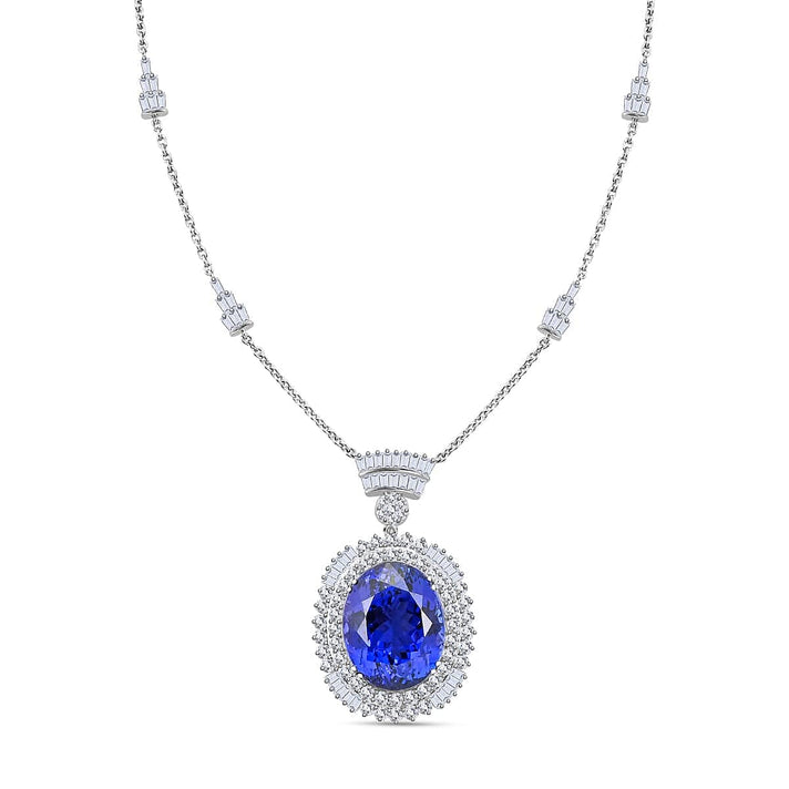Chairman's Vault Collection Certified &amp; Appraised  RHAPSODY AAAA Tanzanite, Natural Diamond Double Halo Pendant in 950 Platinum with 18-inch Chain 35 Ct. 7768364 1