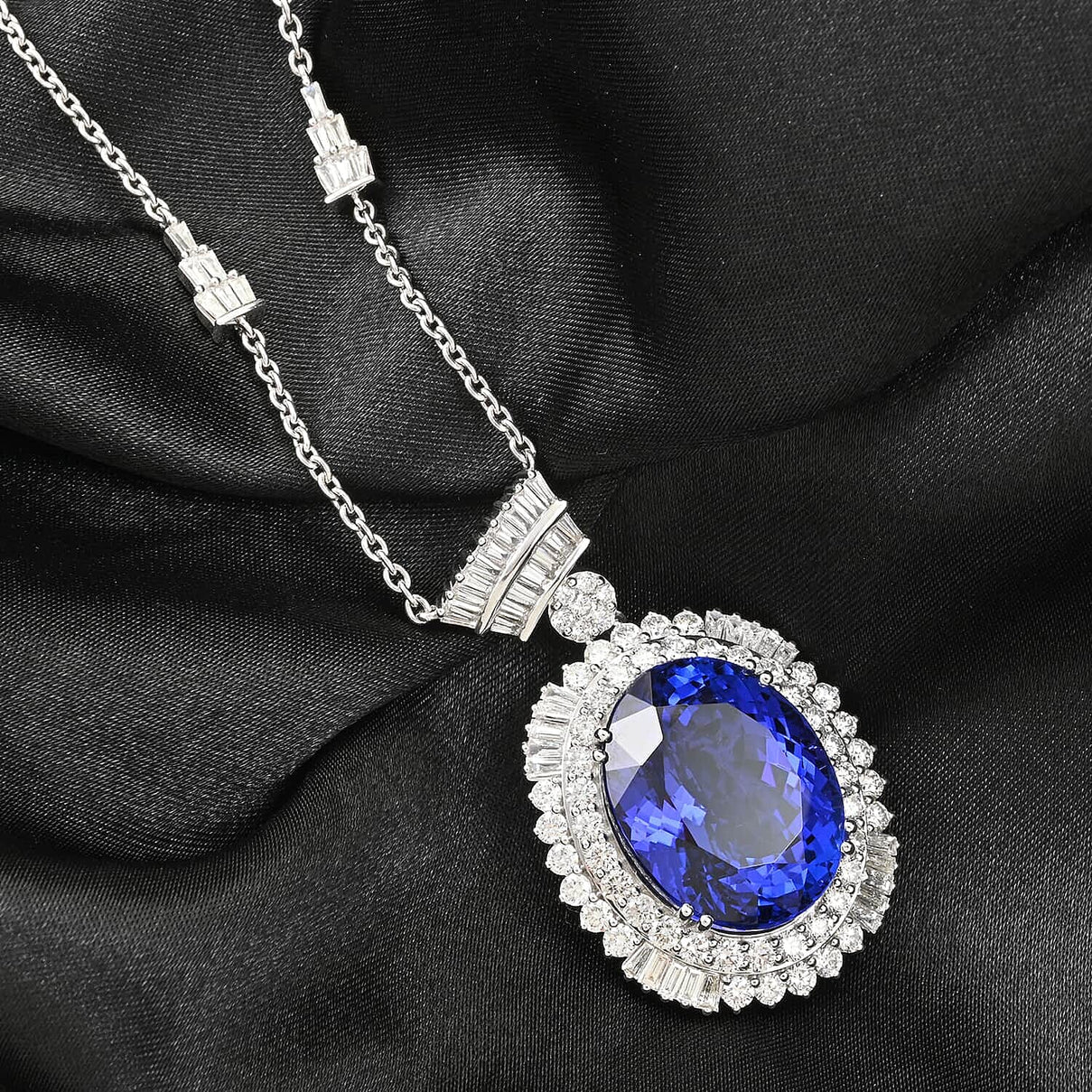 Chairman's Vault Collection Certified &amp; Appraised  RHAPSODY AAAA Tanzanite, Natural Diamond Double Halo Pendant in 950 Platinum with 18-inch Chain 35 Ct. 7768364 1