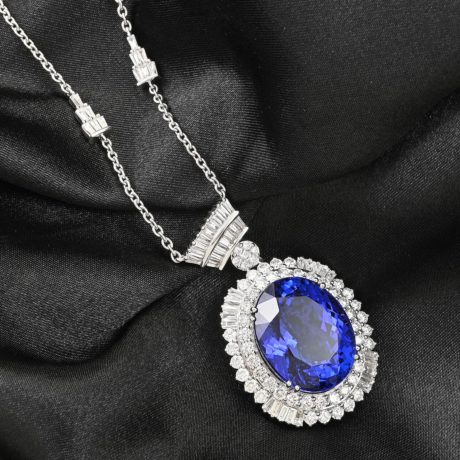 Chairman's Vault Collection Certified &amp; Appraised  RHAPSODY AAAA Tanzanite, Natural Diamond Double Halo Pendant in 950 Platinum with 18-inch Chain 35 Ct. 7768364 1