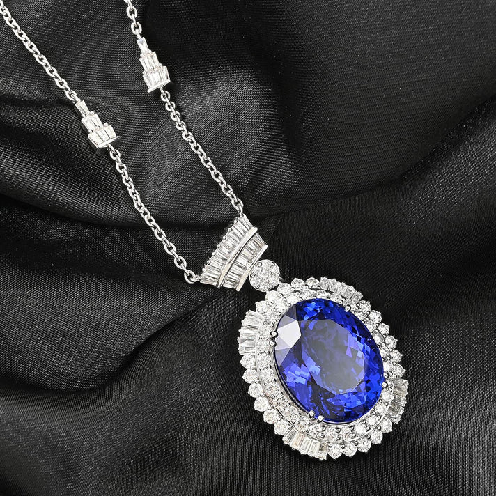 Chairman's Vault Collection Certified &amp; Appraised  RHAPSODY AAAA Tanzanite, Natural Diamond Double Halo Pendant in 950 Platinum with 18-inch Chain 35 Ct. 7768364 2