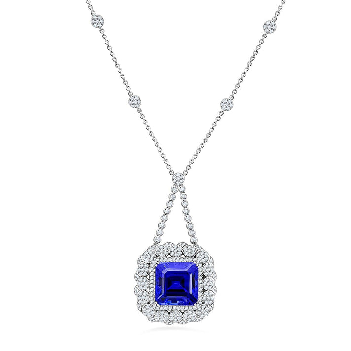 Chairman Vault Collection Certified &amp; Appraised RHAPSODY AAAA Tanzanite, Diamond Halo Necklace in 950 Platinum 18 Inches 43.35 Ct. 7768363 1