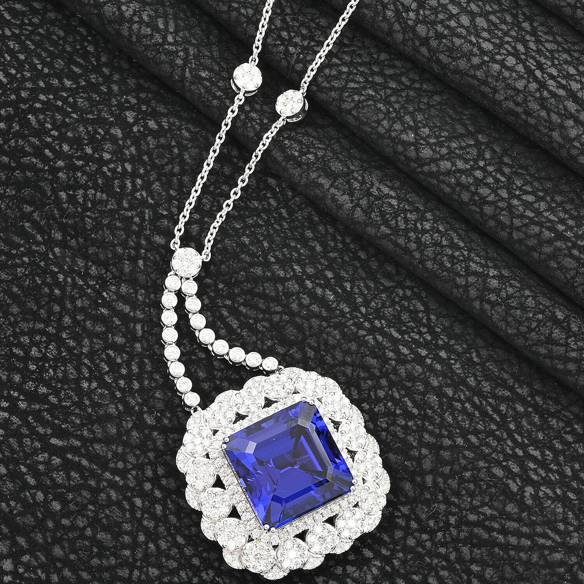 Certified and Appraised RHAPSODY AAAA 43.3 Ct. Tanzanite, White Diamond VS Pendant in 950 Platinum 7768363 1