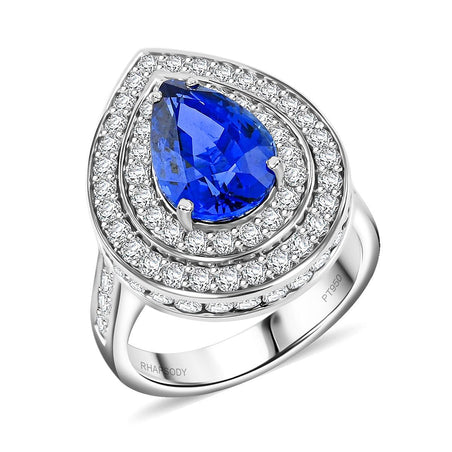 Chairman's Vault Collection Certified &amp; Appraised RHAPSODY AAAA Blue Ceylon Sapphire, Natural Diamond Double Halo Ring in 950 Platinum 6.05 Ct. 7775533 1