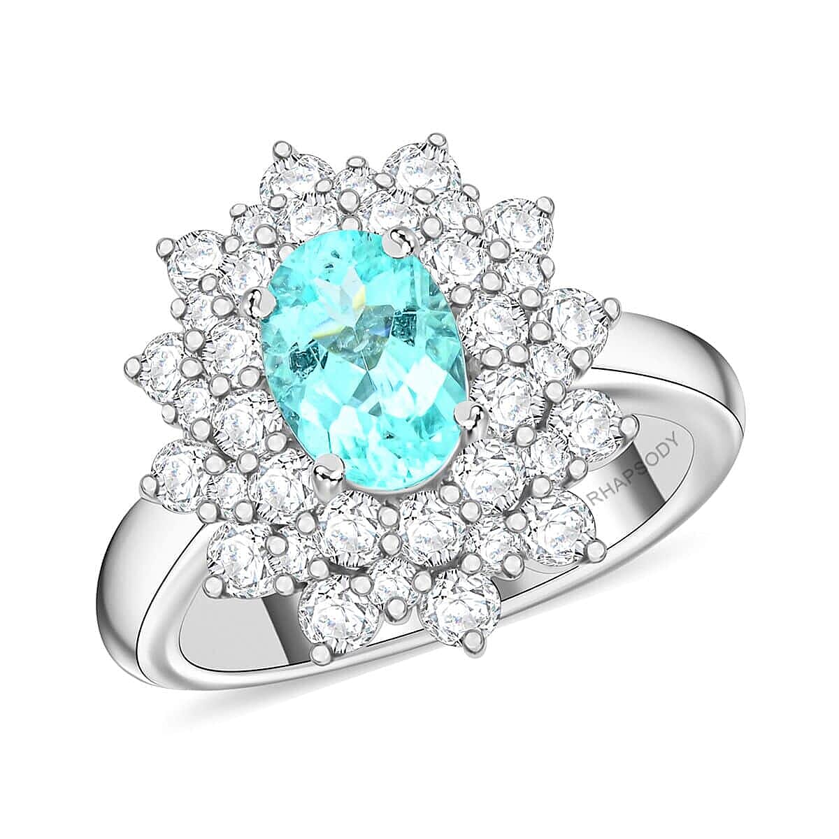 RHAPSODY AGI Certified 2.5 Ct. AAAA Paraiba Tourmaline, White Diamond VS E-F Floral Ring in 950 Platinum 7860216 0