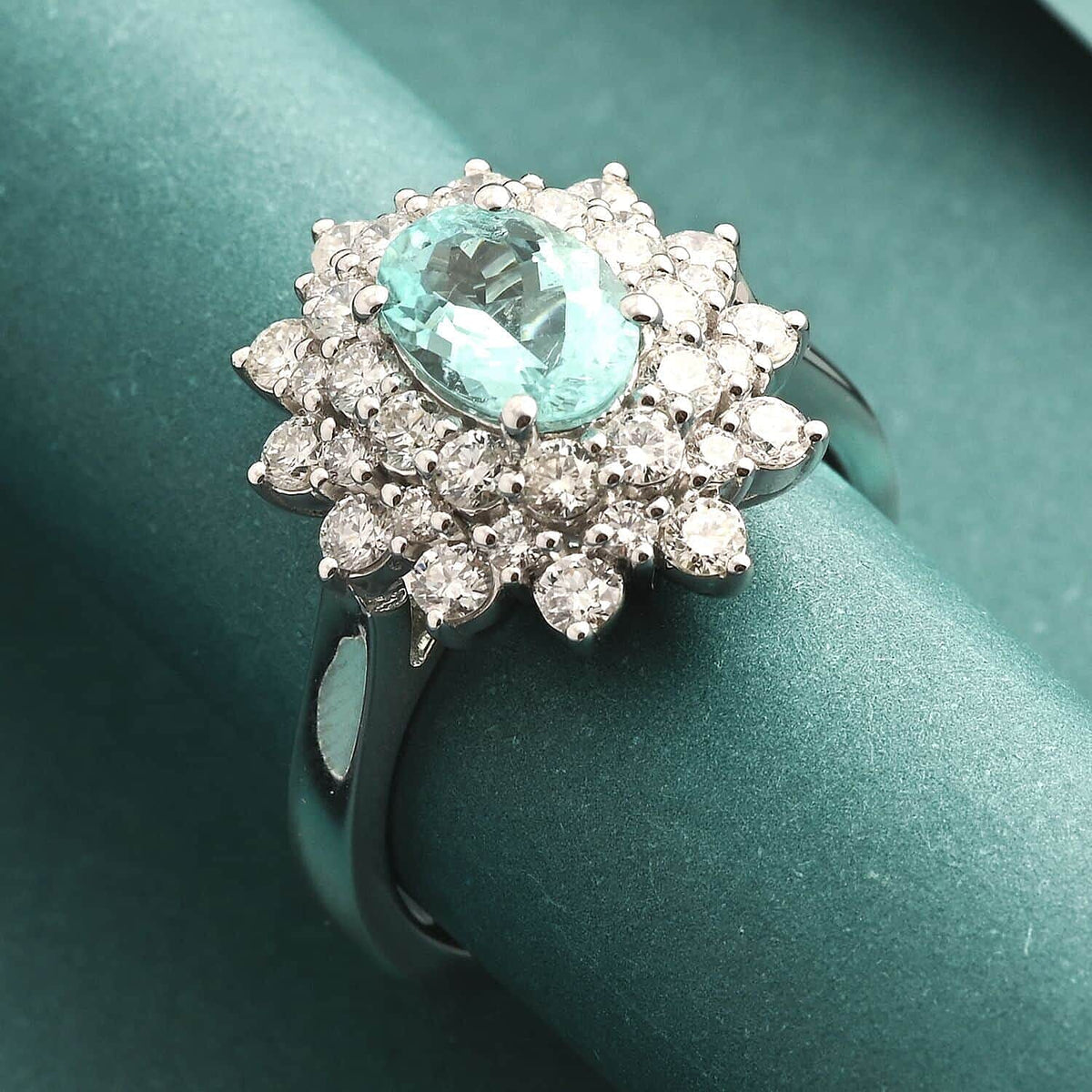 RHAPSODY AGI Certified 2.5 Ct. AAAA Paraiba Tourmaline, White Diamond VS E-F Floral Ring in 950 Platinum 7860216 2