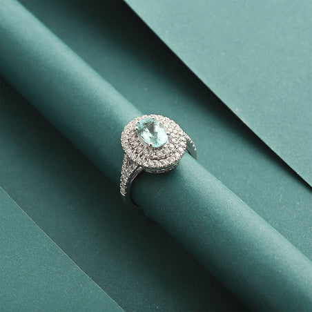 Chairman's Vault Collection Certified &amp; Appraised RHAPSODY AAAA Paraiba Tourmaline, Natural Diamond Double Halo Ring in 950 Platinum 2.75 Ct. 7860209 2