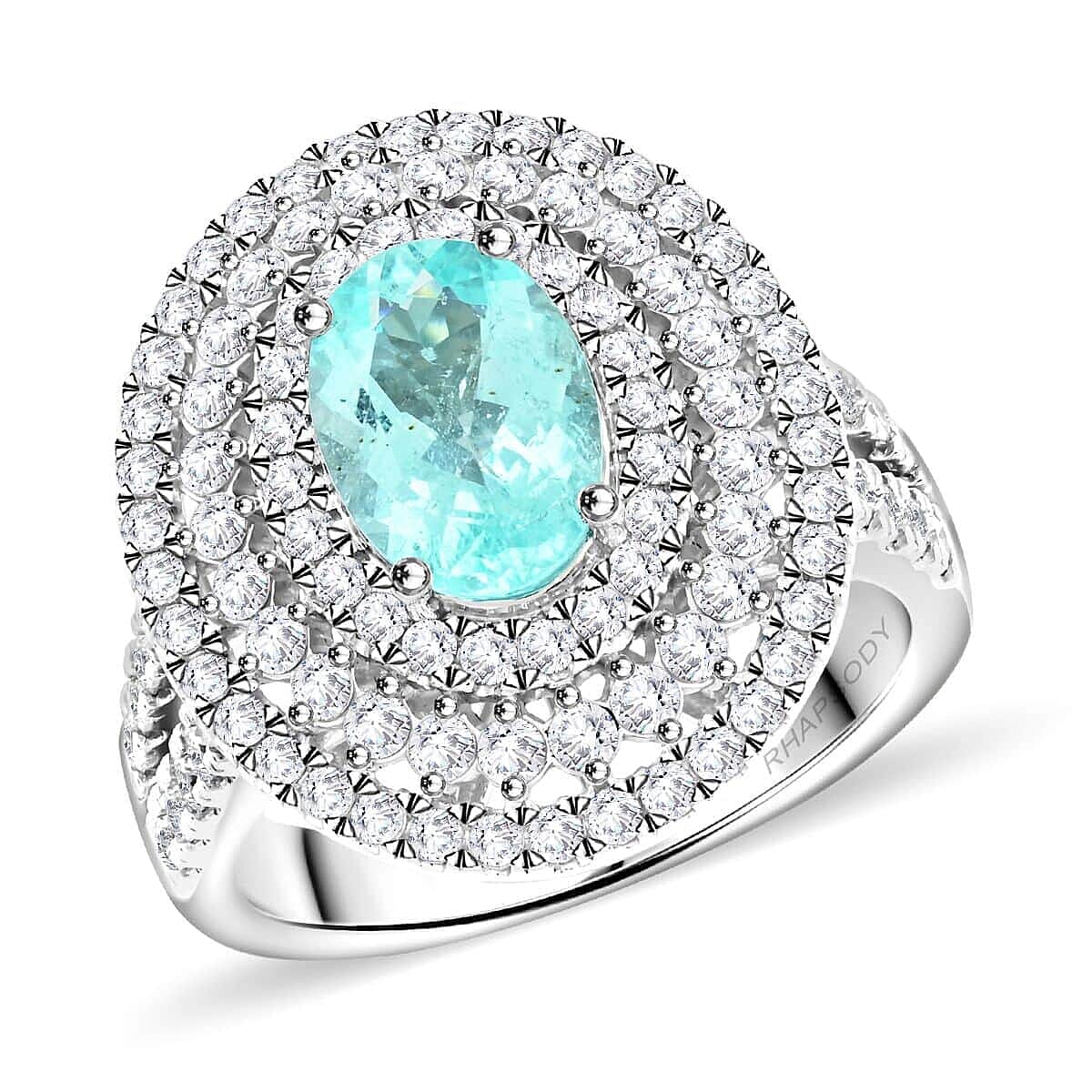 Chairman's Vault Collection RHAPSODY 1.75 Ct. AAAA Paraiba Tourmaline, Natural Diamond Triple Halo Ring in 950 Platinum 7860219 0