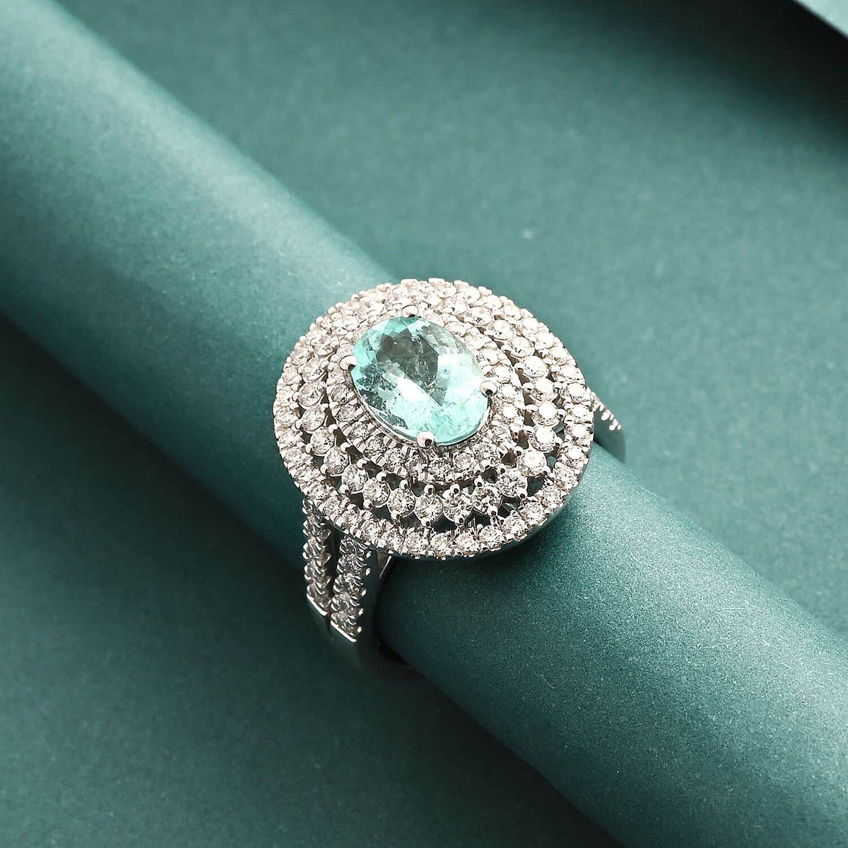 Chairman's Vault Collection RHAPSODY 1.75 Ct. AAAA Paraiba Tourmaline, Natural Diamond Triple Halo Ring in 950 Platinum 7860219 1