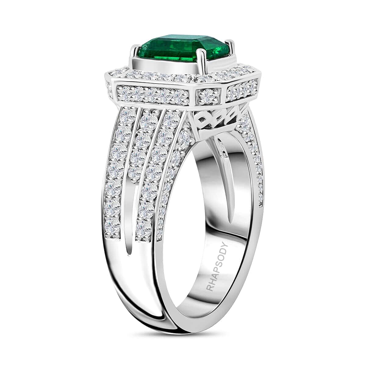 RHAPSODY 3.2 Ct. AAAA Zambian Emerald, White Diamond VS Halo Ring in 950 Platinum 7769549 3